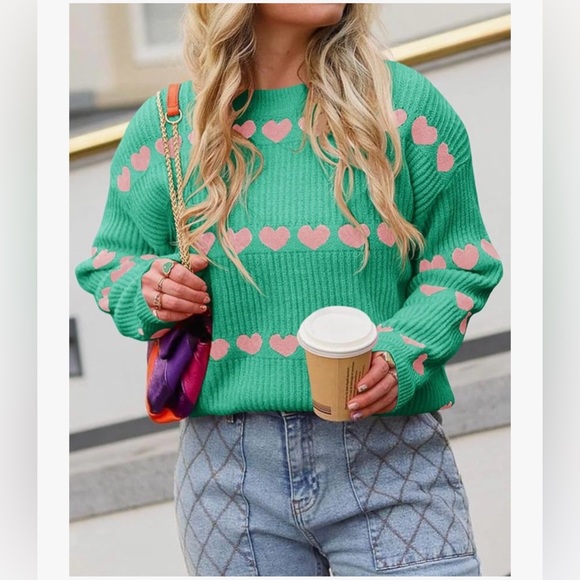 NWT Green Heart Print Sweater-S - Picture 7 of 15